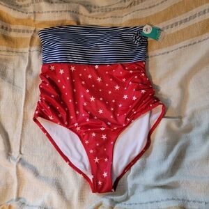 Living Oasis-Americana Red, white and blue one piece swimsuit 1X